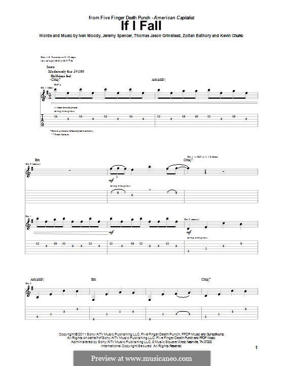 If I Fall (Five Finger Death Punch): For guitar with tab by Ivan L. Moody, Jason Hook, Jeremy Spencer, Kevin Churko, Zoltán Bathory