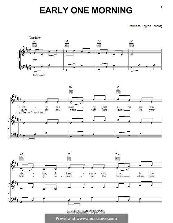 Early One Morning: For voice and piano (or guitar) by folklore
