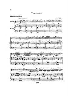 Chaconne in G Minor: For violin and piano – score, part by Tomaso Vitali