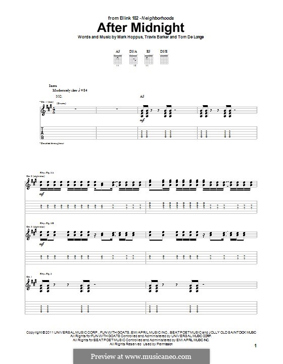 After Midnight (Blink-182): For guitar by Mark Hoppus, Tom DeLonge, Travis Barker