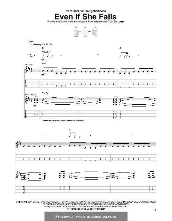 Even If She Falls (Blink-182): For guitar by Mark Hoppus, Travis Barker