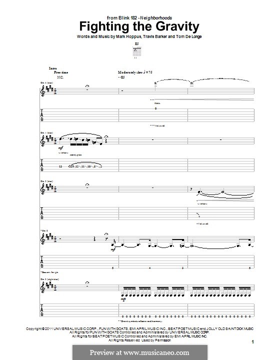 Fighting the Gravity (Blink-182): For guitar by Mark Hoppus, Travis Barker