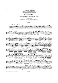 Chaconne in G Minor: For violin (or viola) and basso continuo – viola part by Tomaso Vitali