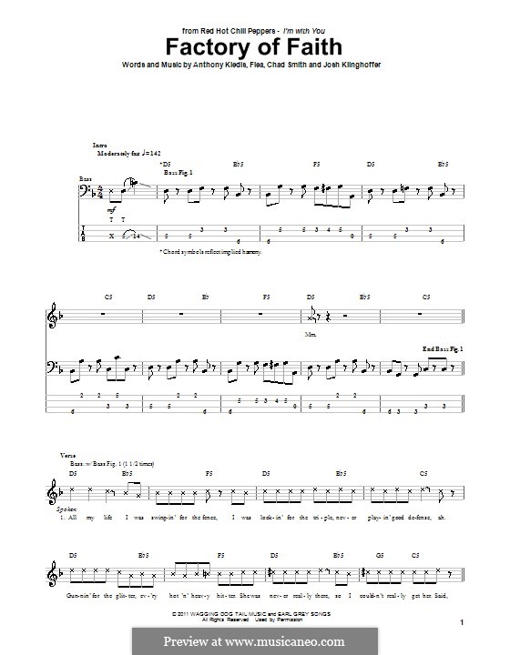 Factory of Faith (Red Hot Chili Peppers): For bass guitar by Flea, Anthony Kiedis, Chad Smith, Josh Klinghoffer