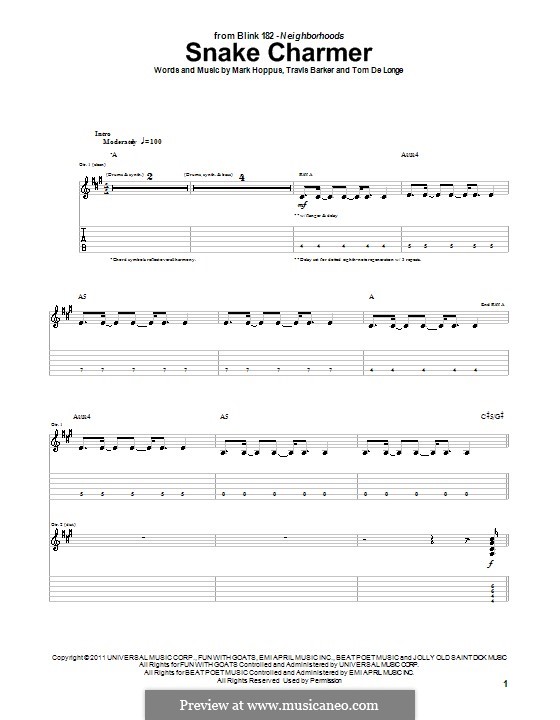 Snake Charmer (Blink-182): For guitar by Mark Hoppus, Travis Barker