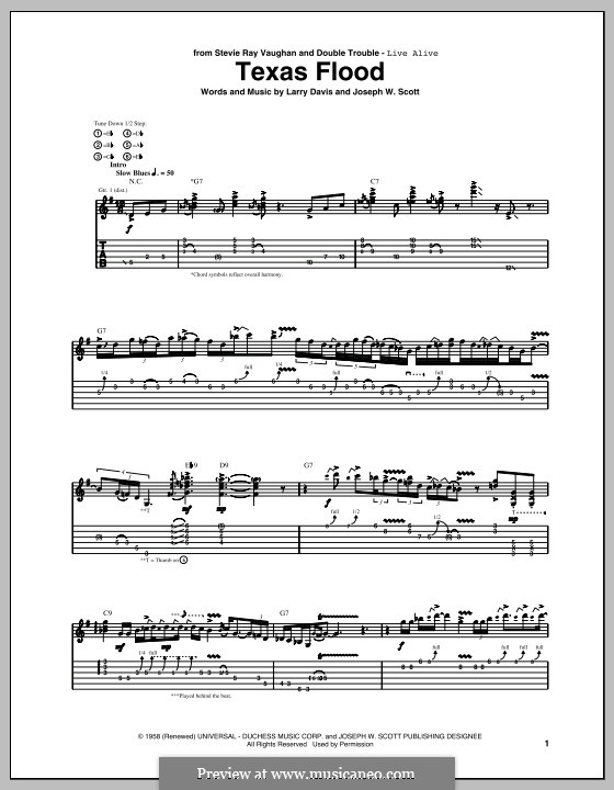 Texas Flood (Stevie Ray Vaughan): For guitar with tab by Joseph W. Scott, Larry Davis