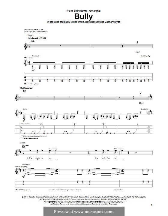 Bully (Shinedown): For guitar by Brent Smith, Dave Bassett, Zachary Myers
