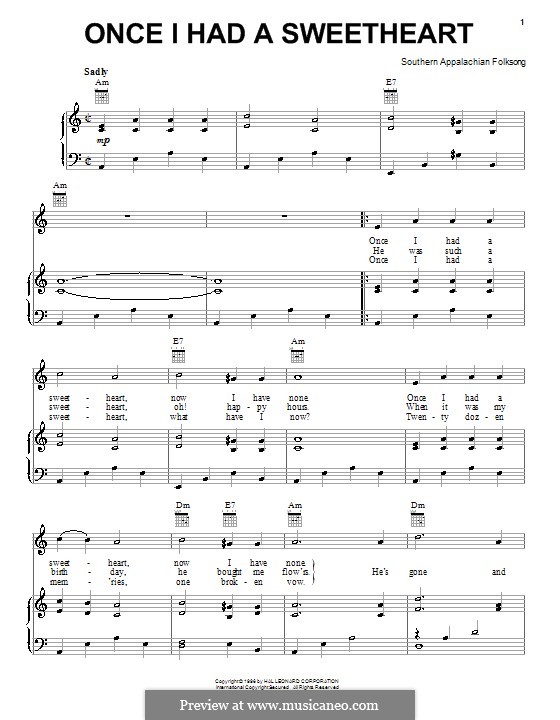 Once I Had a Sweetheart: For voice and piano (or guitar) by folklore