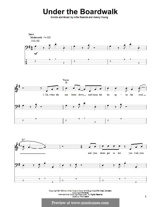 Under the Boardwalk (The Drifters): For bass guitar by Art Resnick, Kenny Young