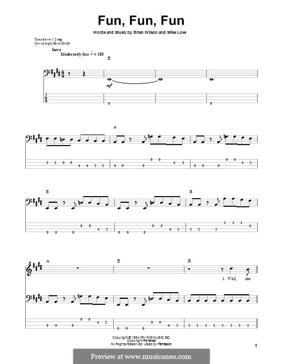 Fun, Fun, Fun (The Beach Boys): For bass guitar with tab by Brian Wilson, Mike Love