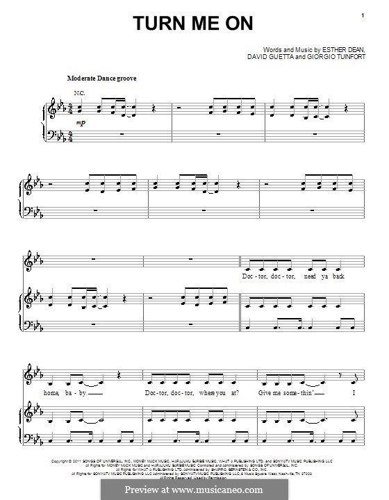 Turn Me on (Nicki Minaj): For voice and piano (or guitar) by David Guetta, Esther Dean, Giorgio Tuinfort, Onika Maraj
