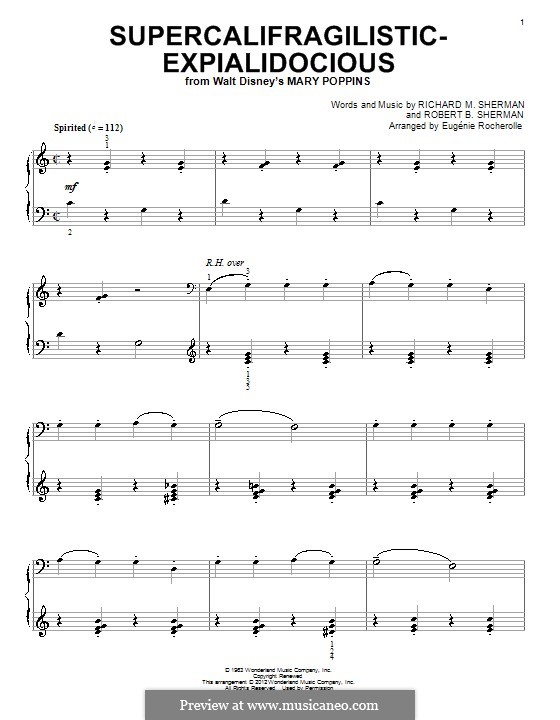 Supercalifragilisticexpialidocious (from Mary Poppins), for Piano: For a single performer by Richard M. Sherman, Robert B. Sherman