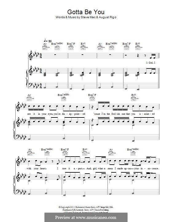 Gotta Be You (One Direction): For voice and piano (or guitar) by August Rigo, Steve Mac