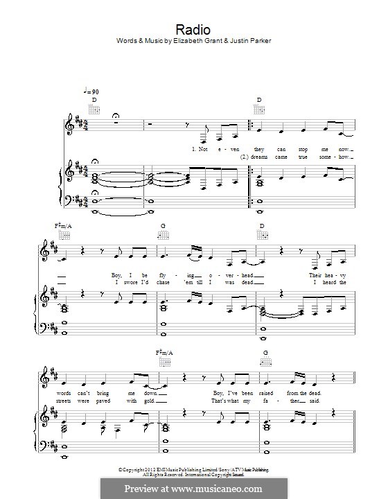 Radio (Lana Del Rey): For voice and piano (or guitar) by Elizabeth Grant, Justin Parker