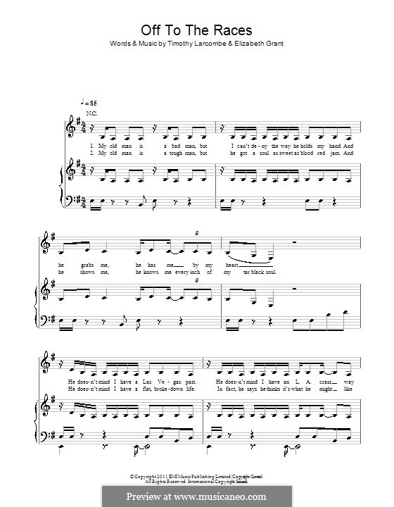 Off to the Races (Lana Del Rey): For voice and piano (or guitar) by Timothy Larcombe, Elizabeth Grant