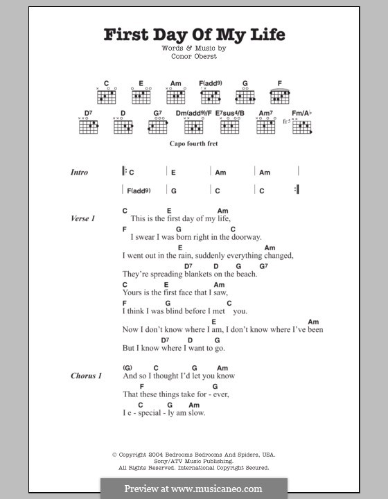 First Day of My Life: Lyrics and chords by Conor Oberst