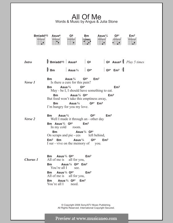 All of Me: Lyrics and chords by Angus Stone, Julia Stone