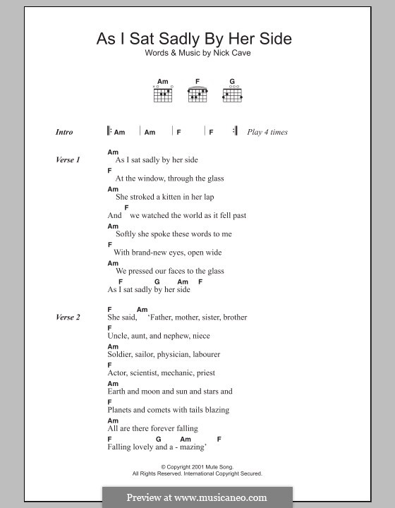 As I Sat Sadly By Her Side: Lyrics and chords by Nick Cave