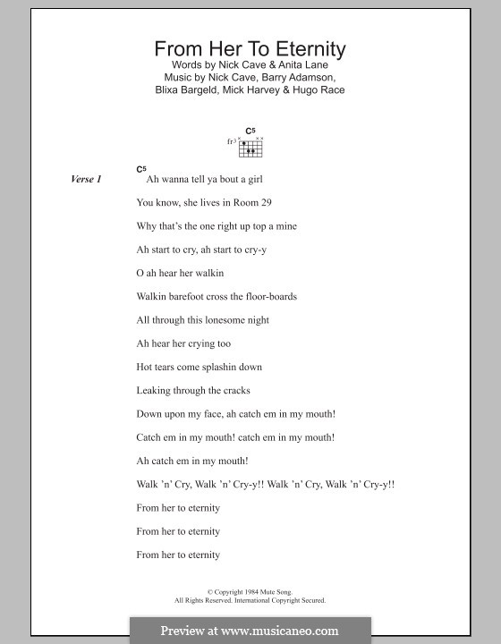 From Her to Eternity: Lyrics and chords by Barry Adamson, Blixa Bargeld, Mick Harvey, Nick Cave, Hugo Race