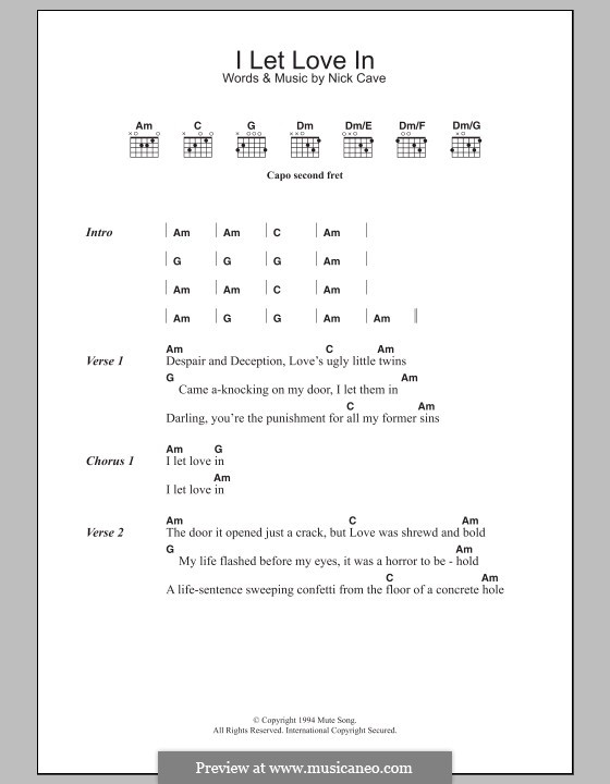 I Let Love in: Lyrics and chords by Nick Cave