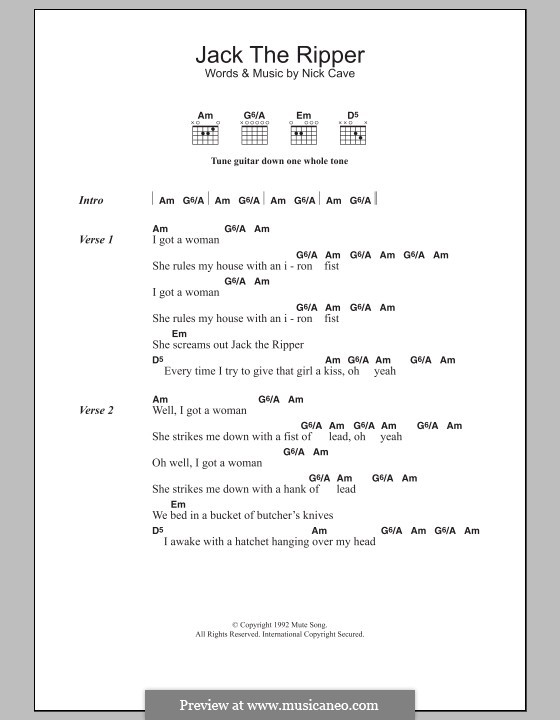 Jack the Ripper: Lyrics and chords by Nick Cave