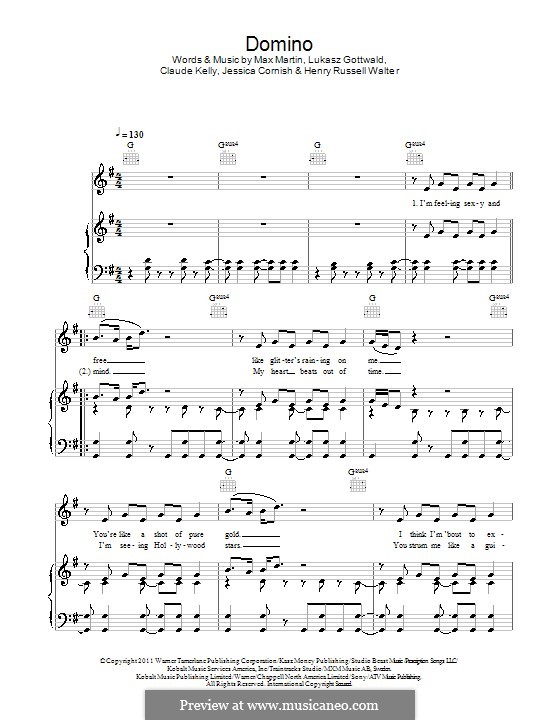 Domino (Jessie J): For voice and piano (or guitar) by Claude Kelly, Jessica Cornish, Lukas Gottwald, Max Martin, Henry Russell Walter