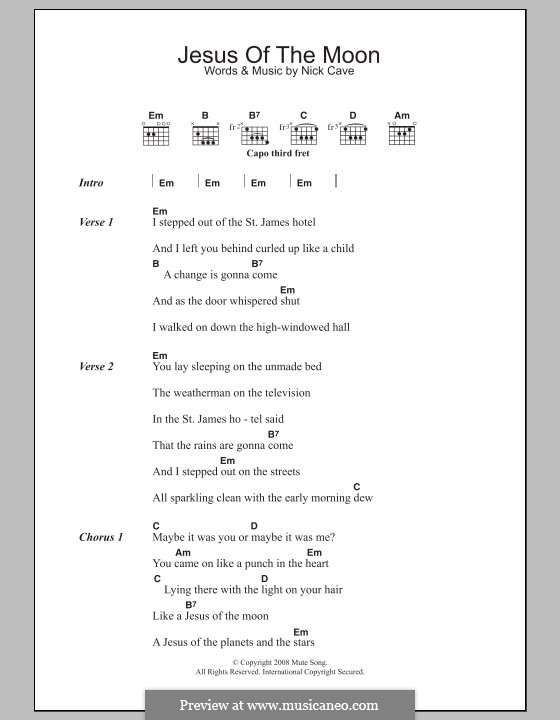 Jesus of the Moon: Lyrics and chords by Nick Cave