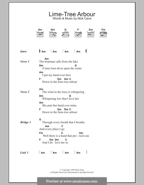 Lime-Tree Arbour (Nick Cave and The Bad Seeds): Lyrics and chords by Nick Cave