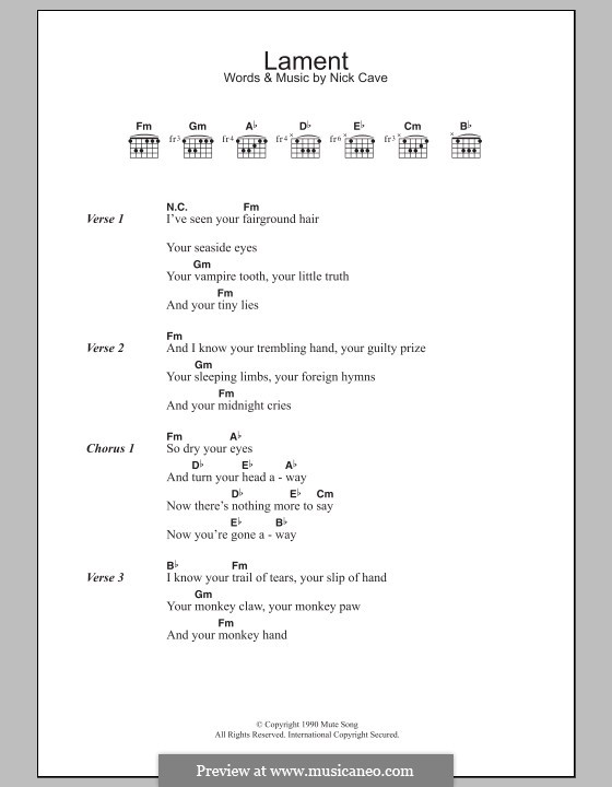 Lament: Lyrics and chords by Nick Cave