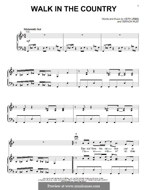 Walk in the Country (Scotty McCreery): For voice and piano or guitar by Keith Urban, Vernon Rust
