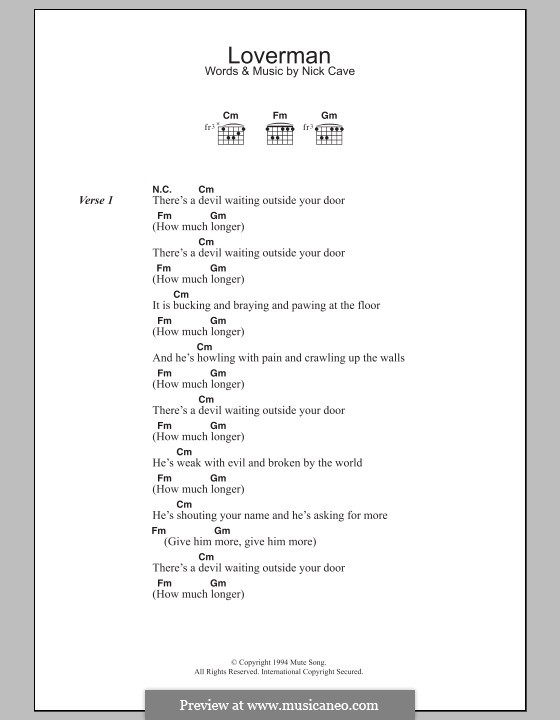 Loverman: Lyrics and chords (Nick and The Bad Seeds Cave) by Nick Cave