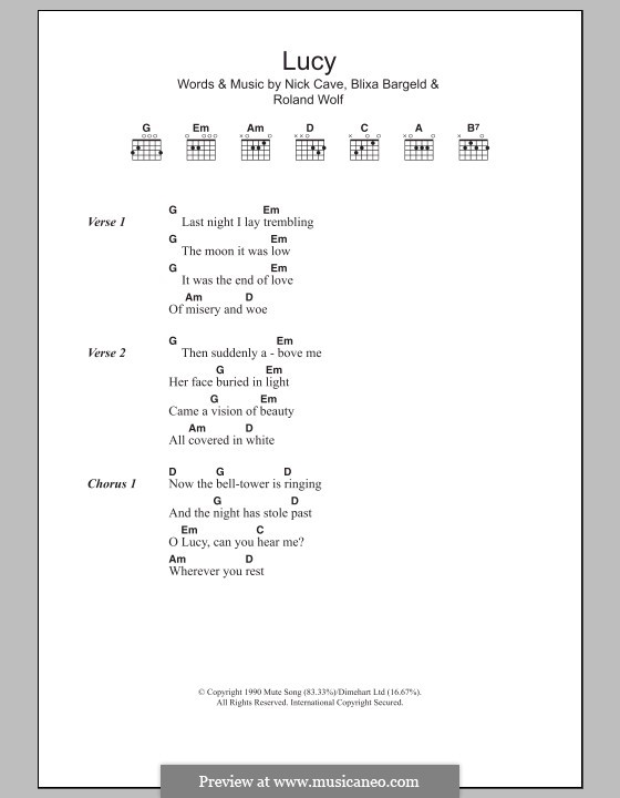 Lucy: Lyrics and chords by Blixa Bargeld, Nick Cave, Roland Wolf