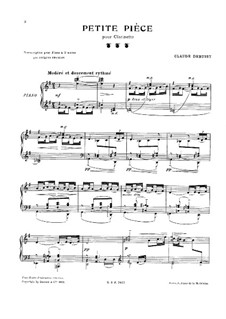 Short Piece for Clarinet and Piano, L.120: For piano by Claude Debussy
