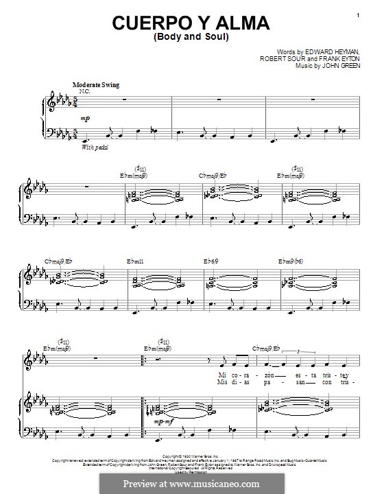 Body and Soul by J.W. Green sheet music on MusicaNeo