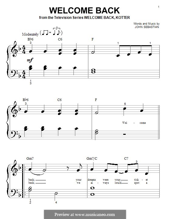Welcome Back: For piano by John B. Sebastian