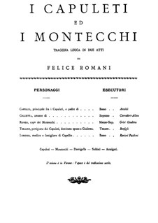 I Capuleti e I Montecchi (The Capulets and The Montagues): Piano-vocal score by Vincenzo Bellini