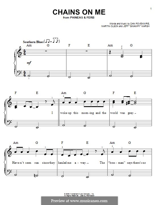 Chains on Me: For easy piano by Jeff 'Swampy' Marsh, Martin Olson, Dan Povenmire