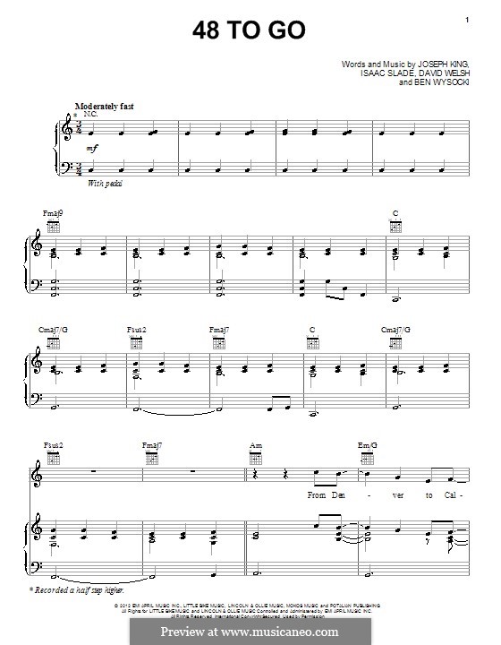 48 To Go (The Fray):  For voice and piano (or guitar) by Ben Wysocki, David Welsh, Isaac Slade, Joseph King