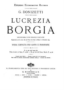 Lucrezia Borgia: Piano-vocal score by Gaetano Donizetti