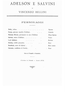 Adelson e Salvini (Adelson and Salvini): Piano-vocal score by Vincenzo Bellini