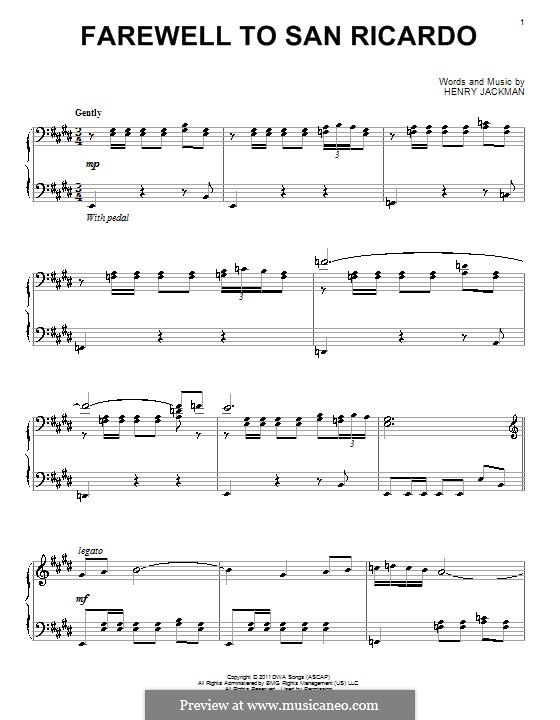 Farewell to San Ricardo (from The Puss in Boots): For piano by Henry Jackman