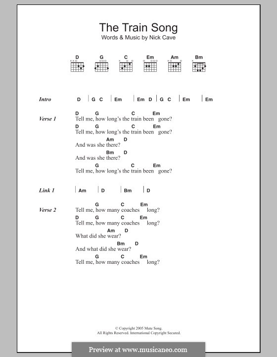 The Train Song by N. Cave sheet music on MusicaNeo