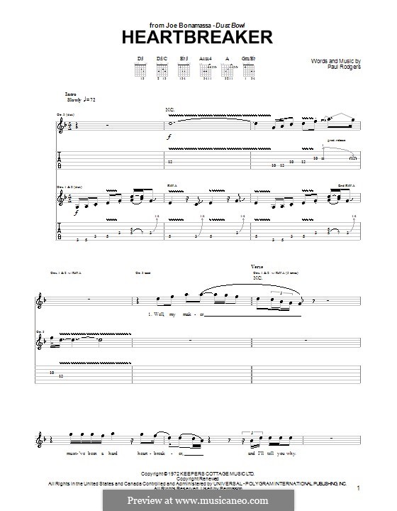 Heartbreaker (Joe Bonamassa): For guitar by Paul Rodgers