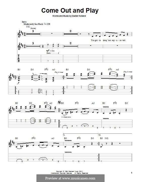 Come Out and Play (The Offspring): For guitar with tab by Dexter Holland