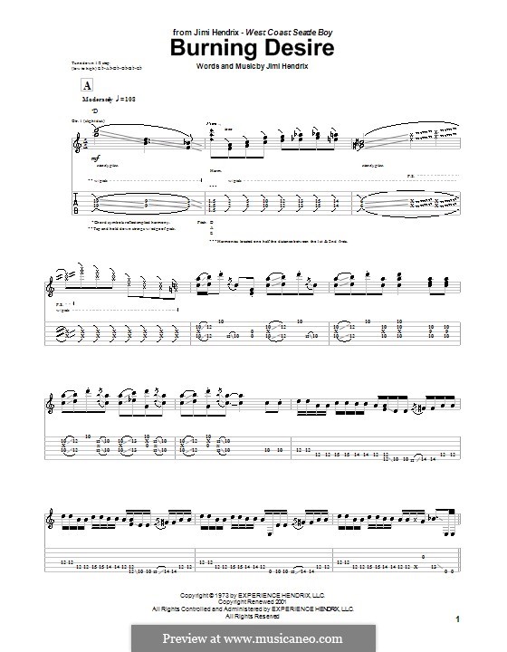 Burning Desire: For guitar by Jimi Hendrix