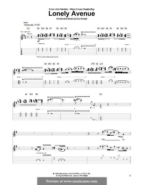 Lonely Avenue: For guitar by Jimi Hendrix