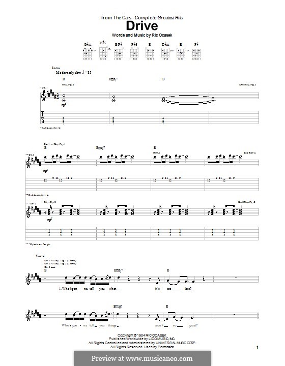 Drive (The Cars): For guitar with tab by Ric Ocasek