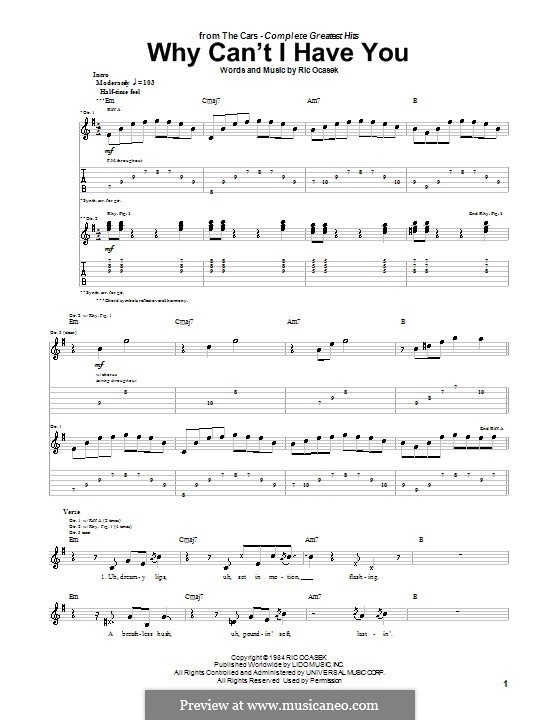 Why Can't I Have You (The Cars): For guitar with tab by Ric Ocasek