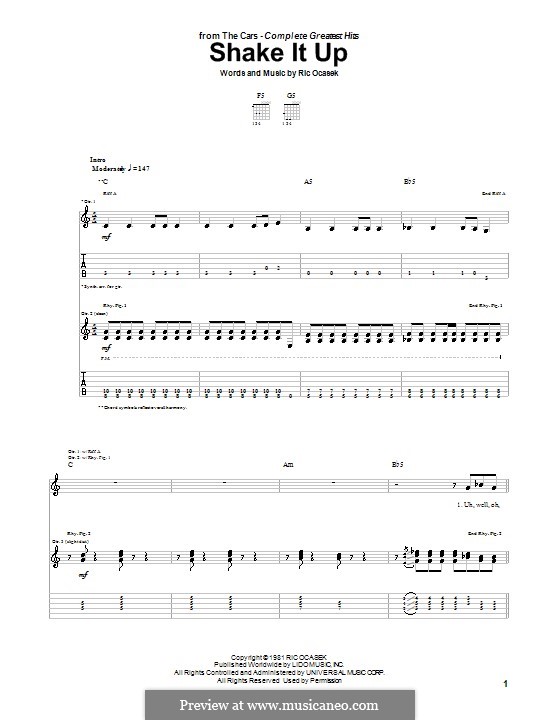 Shake It Up (The Cars): For guitar with tab by Ric Ocasek
