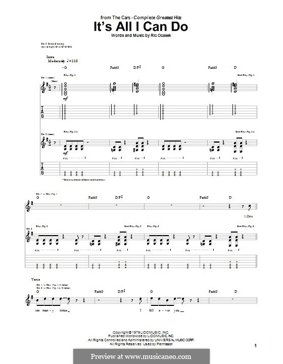 It's All I Can Do (The Cars): For guitar with tab by Ric Ocasek